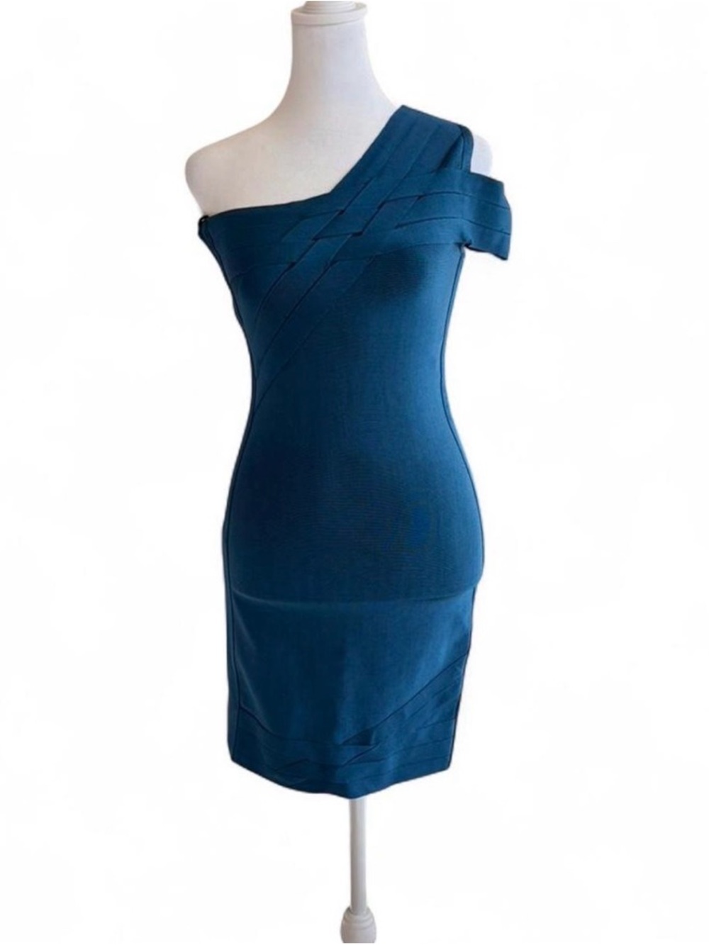 Marciano Teal Blue One-Shoulder Bandage Dress